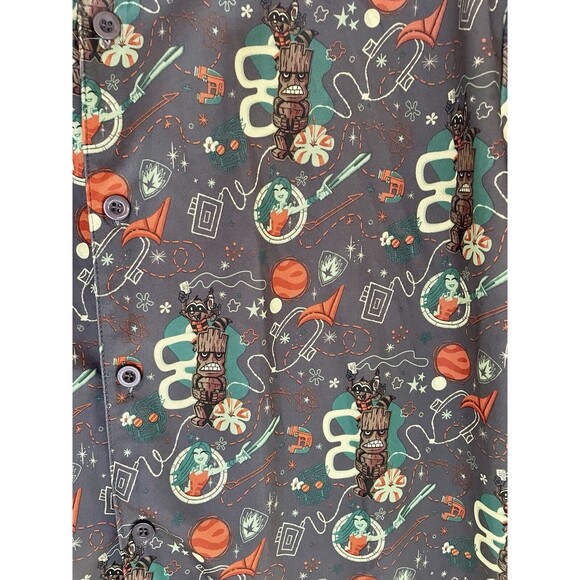 Marvel Shirt Mens M Gray Loot Crate Guardians Of The Galaxy Hawaiian Tiki Button - Picture 2 of 8